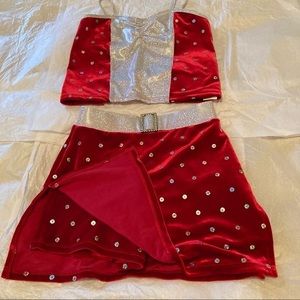 Red Velvet & Silver 2pc Dance Costume/Competition Size M